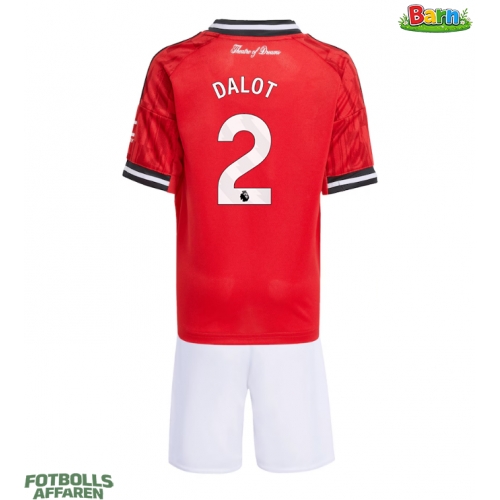 Manchester United Diogo Dalot #2 Hemmaställ Barn 2025-26 Kortärmad (+ Korta byxor)